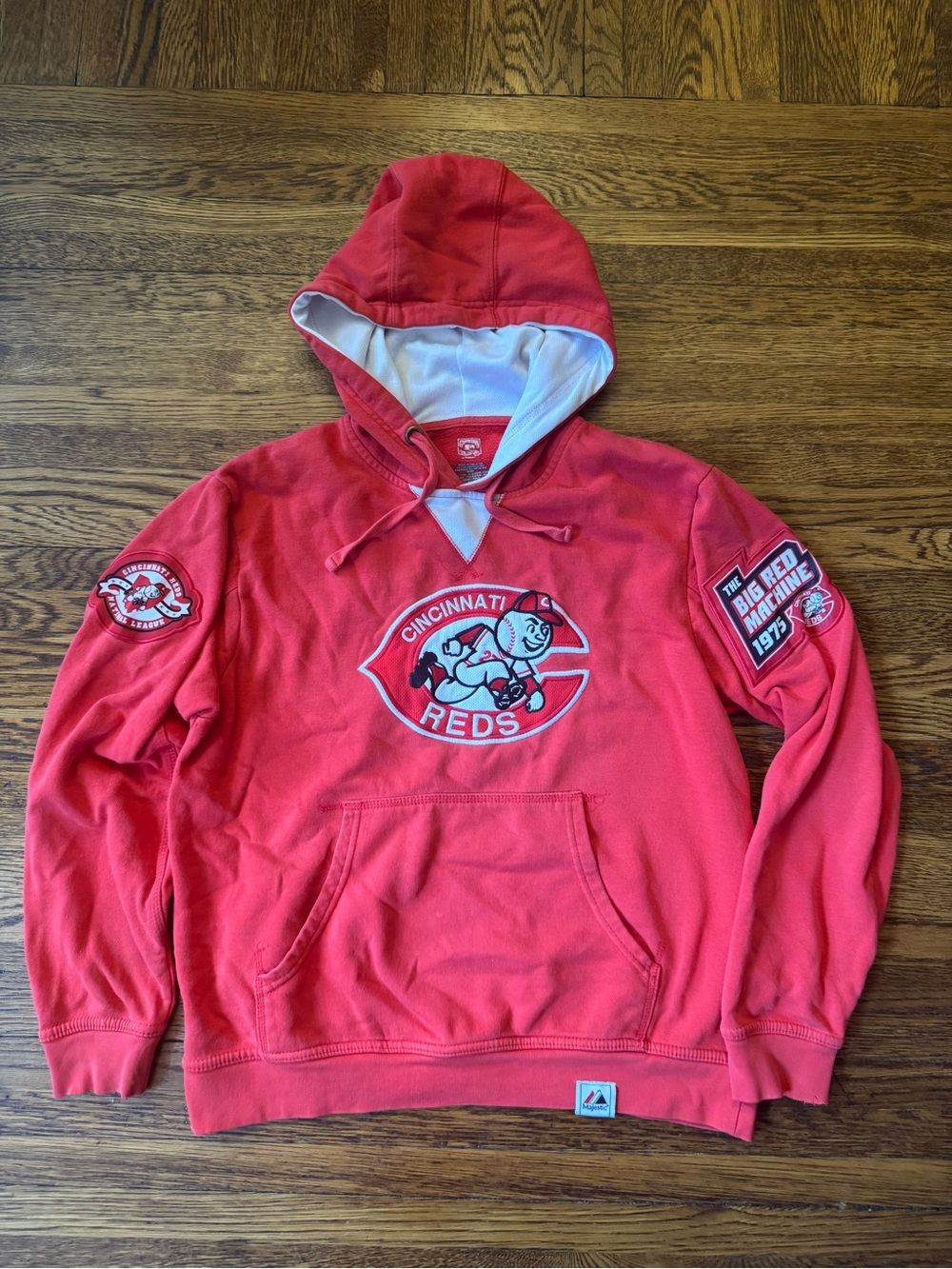 Cincinnati’s Reds (COOPERSTOWN) vintage pullover hoodie featuring a vintage